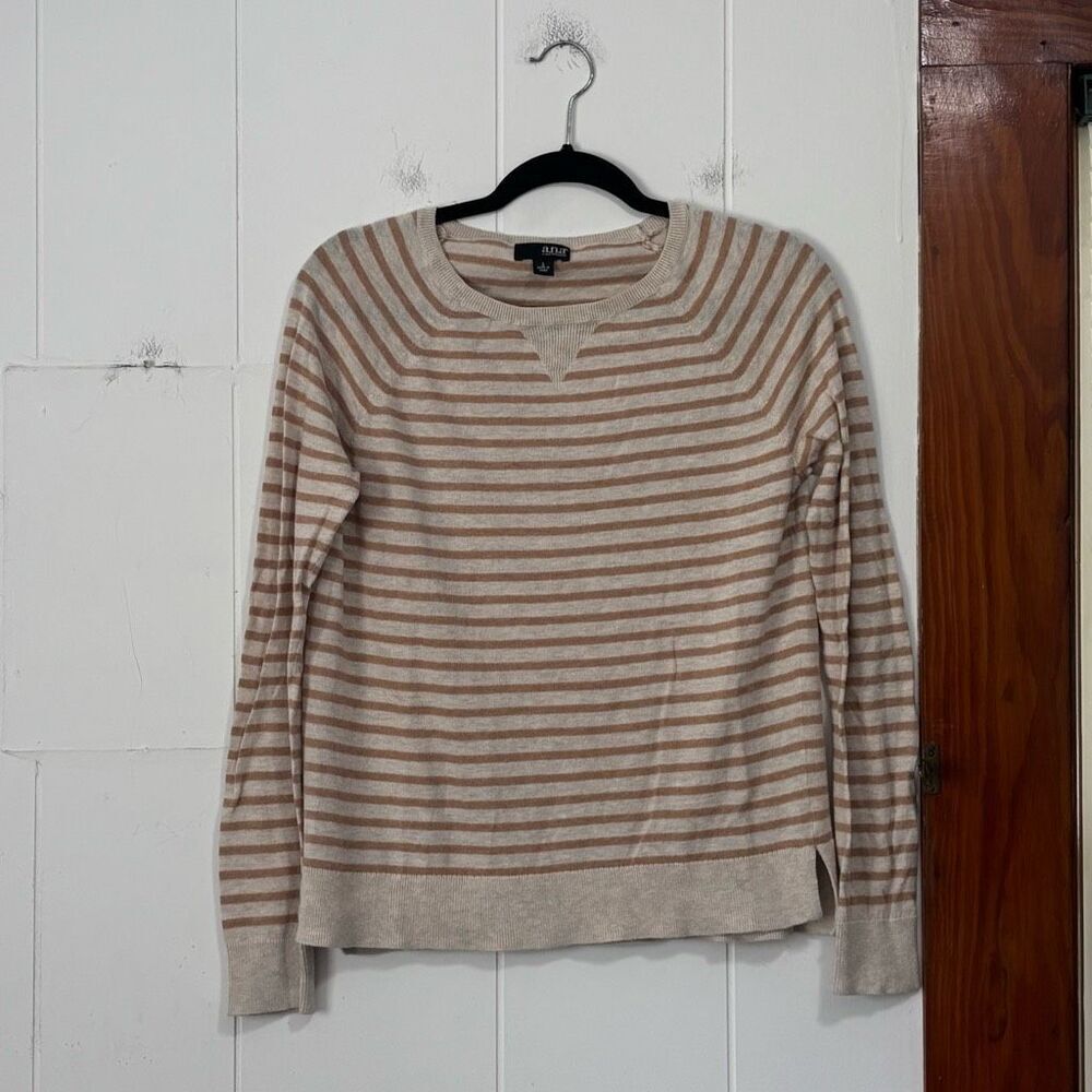 A.N.A a new approach Tan beige striped thin knit sweater size small